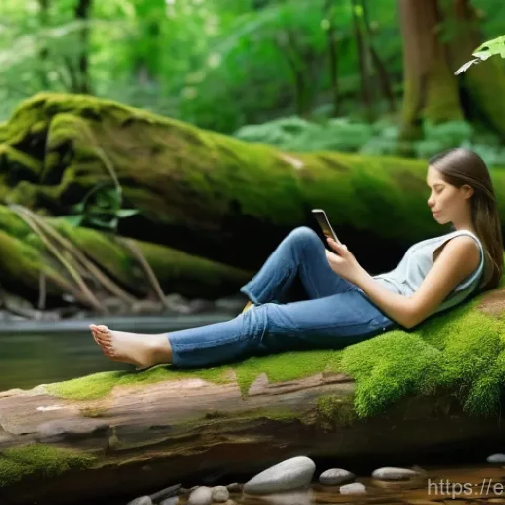 신체적 건강과 정신적 안정을 위한 조화 - **Digital Serenity in Nature:** A peaceful, fully clothed adult of ambiguous gender, sitting on a sm...