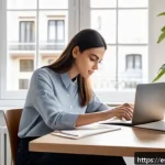 Home 22 효율적인 시간 관리로 삶의 균형 이루기 - A bright and modern home office scene showing a young professional woman using a digital calendar ap...