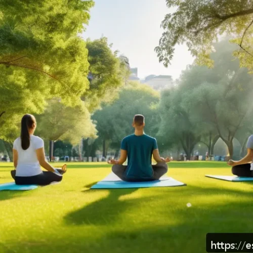 Home 31 정신적 불균형을 해결하기 위한 전략 - A serene outdoor scene in a lush local park during early morning light, featuring a diverse group of...